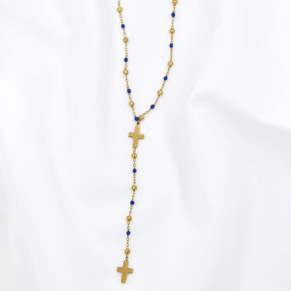 Stainless Steel Double Cross Enamel Bead Necklace