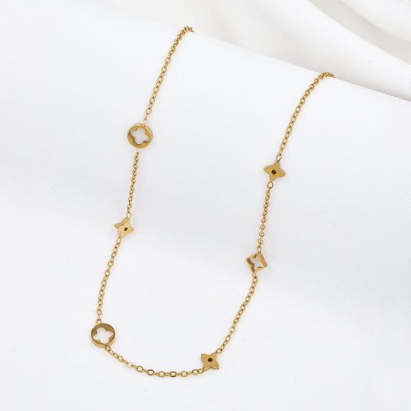 Stainless Steel Gold Star & Clover Necklace