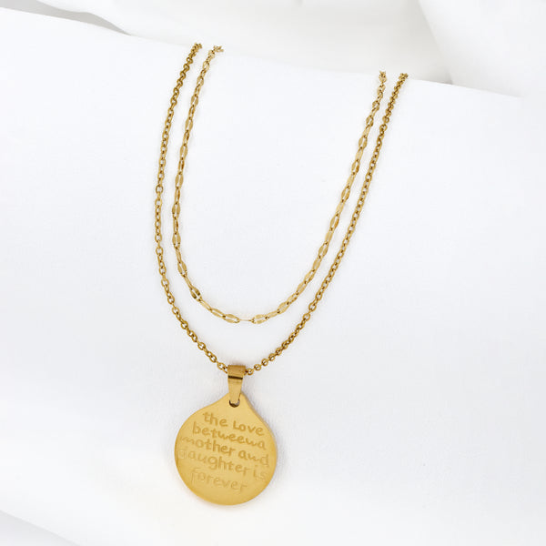 Stainless Steel Mother Daughter Love Inscription Necklace