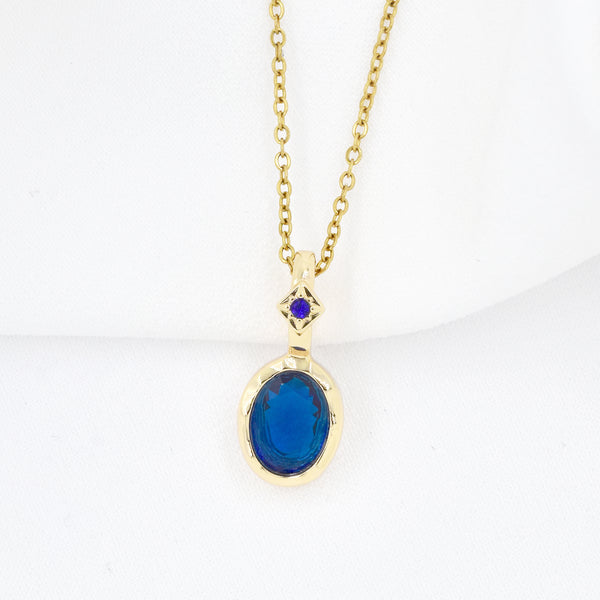 Gold-Plated Stainless Steel Necklace with Oval Coloured Centre Stone