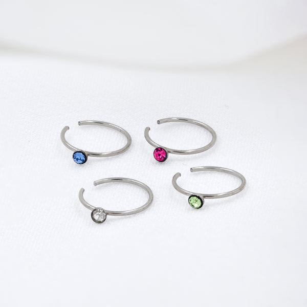 Stainless Steel Colour Crystal Stone Nose Rings