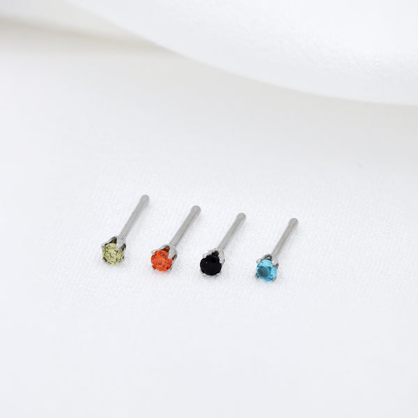 2mm Stainless Steel Mixed Colour Crystal Nose Studs