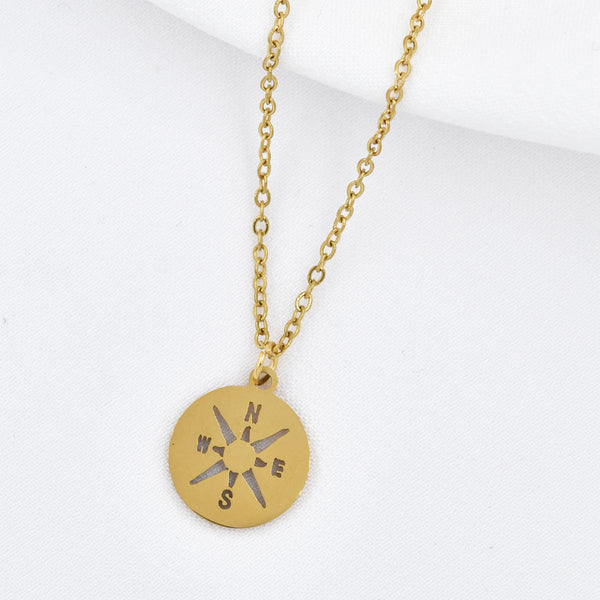 Stainless Steel Gold Cutout Stainless Steel Compass Necklace