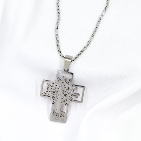 Stainless Steel Tree Of Life Hope Cross Necklace