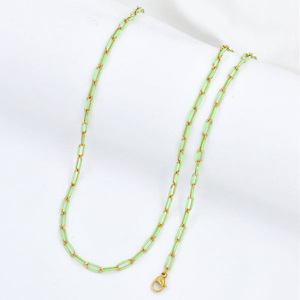 Stainless Steel Oval Enamel Colour Link Bracelet & Chain Set