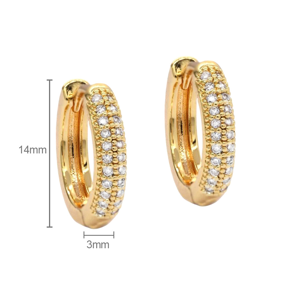 Premium 14mm Double Row Cubic Zirconia Huggie Hoop Earring