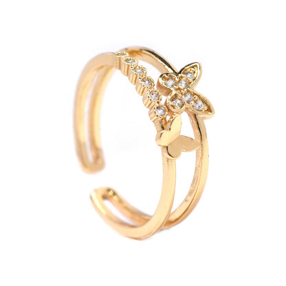 Premium Cubic zirconia butterfly ring with open back to adjust the size