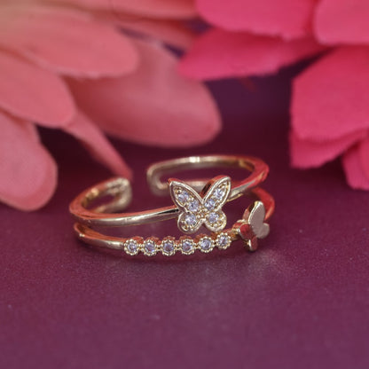 Premium Cubic zirconia butterfly ring with open back to adjust the size