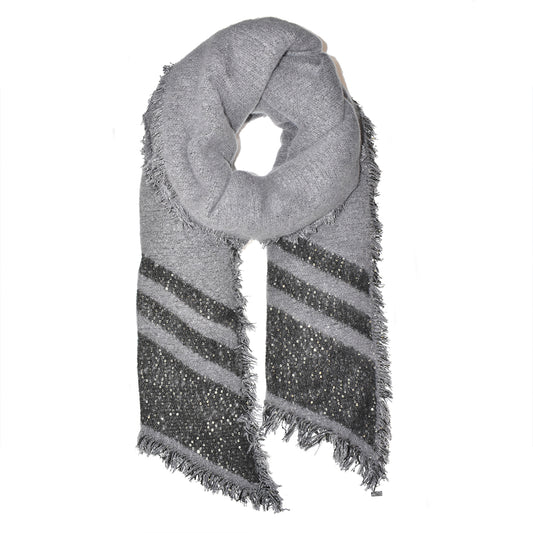 Plush Sequenced Detailed Scarf Grey