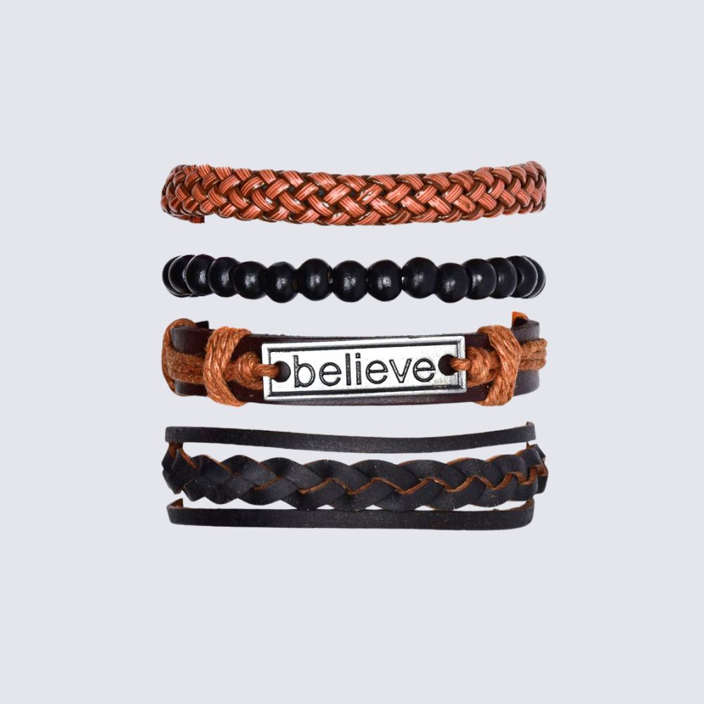 4 Pack Bead & Pleather Multi Bracelet