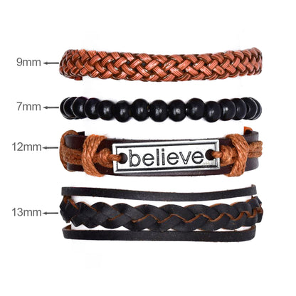 4 Pack Bead & Pleather Multi Bracelet