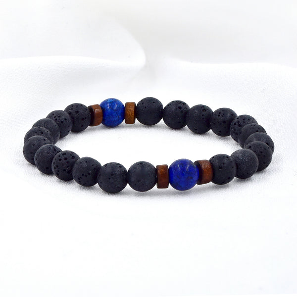 Black & Blue Bead Stretch Bracelet