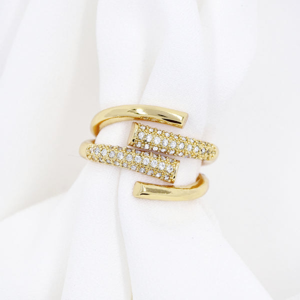 Gold Plated Cross Over Pavé Crystal Ring